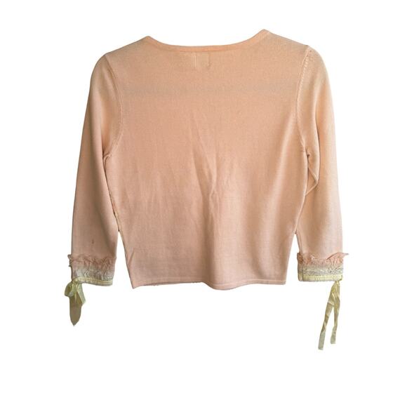 Anthropologie Vintage Boho Ruffle Lace Cardigan Knit Sweater Petite Rare Size M - Picture 9 of 13